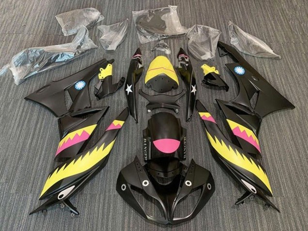 Carenagens Moto Kawasaki ZX6R 2009-2012 - Amarelo Rosa Preto Fosco Tubarão