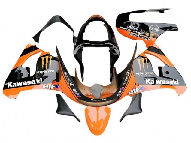 Carenagens Moto Kawasaki ZX6R 2009-2012 - Laranja Preto Brilhante Elf Monstro