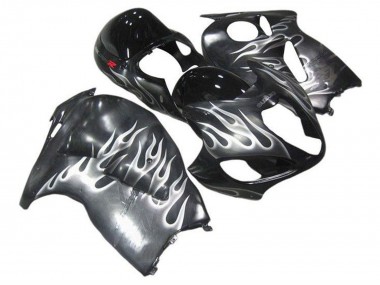 Carenagens Moto Suzuki GSXR 1300 Hayabusa 1996-2007 - Cinzento Preto Branco Chama