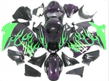Carenagens Moto Suzuki GSXR 1300 Hayabusa 1996-2007 - Preto Brilhante Verde Chama