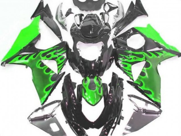 Carenagens Moto Suzuki GSXR 1000 2009-2016 - Preto Brilhante Verde Chama