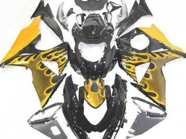 Carenagens Moto Suzuki GSXR 1000 2009-2016 - Preto Brilhante Amarelo Chama