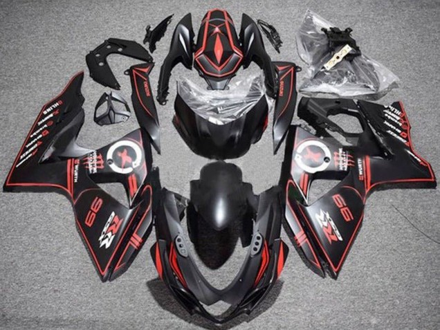 Carenagens Moto Suzuki GSXR 1000 2009-2016 - Preto Fosco Vermelho Risca de giz