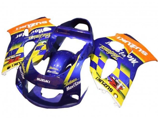 Carenagens Moto Suzuki GSXR 600 / GSXR 750 1996-2000 - Azul Laranja Amarelo Telefumica MoviStar
