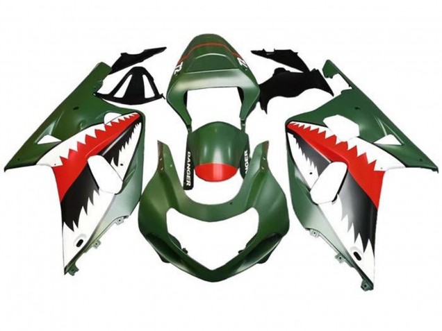 Carenagens Moto Suzuki GSXR 600 / GSXR 750 2001-2003 - Verde Fosco Exército Branco Vermelho Tubarão