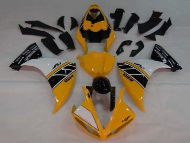 Carenagem Moto Yamaha YZF 1000 R1 2009-2011 - Amarelo Branco Preto Listra