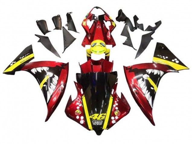 Carenagens Moto Yamaha YZF 1000 R1 2012-2014 - Vermelho Amarelo Preto Tubarão