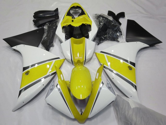 Carenagens Moto Yamaha YZF 1000 R1 2012-2014 - Branco Amarelo Preto Fosco