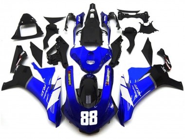 Carenagens Moto Yamaha YZF 1000 R1 2015-2019 - Azul Branco Preto Brilhante Akropovic