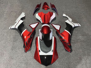Carenagens Moto Yamaha YZF 1000 R1 2015-2019 - Branco Vermelho Falso Fibra de Carbono