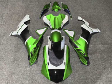 Carenagens Moto Yamaha YZF 1000 R1 2015-2019 - Branco Verde Falso Fibra de Carbono