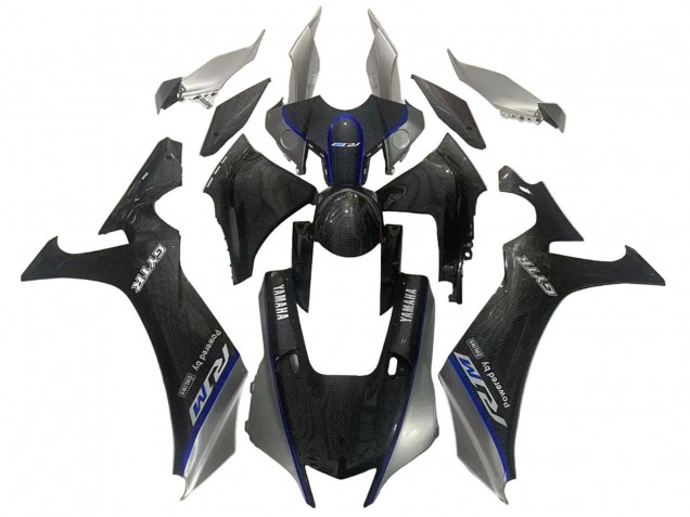 Carenagens Moto Yamaha YZF 1000 R1 2020-2025 - Falso Fibra de Carbono Prata Azul