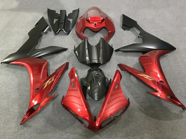 Carenagens Moto Yamaha YZF 1000 R1 2004-2006 - Vermelho Falso Fibra de Carbono Preto Fosco