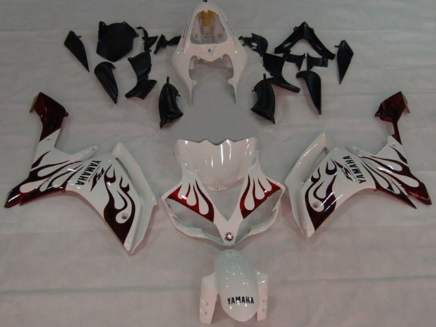 Carenagens Moto Yamaha YZF 1000 R1 2007-2008 - Branco Vermelho Preto Chama