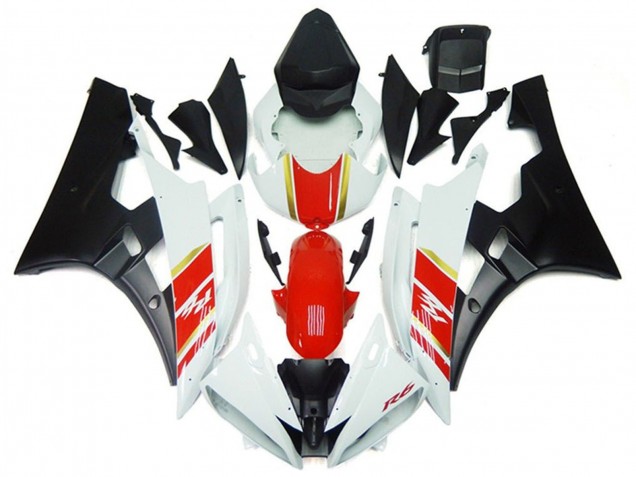 Carenagens Moto Yamaha YZF R6 2006-2007 - Branco Vermelho Ouro Preto Fosco