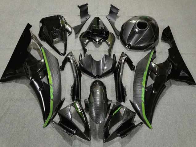 Carenagens Moto Yamaha YZF R6 2008-2016 - Preto Fibra de Carbono Estilo Verde