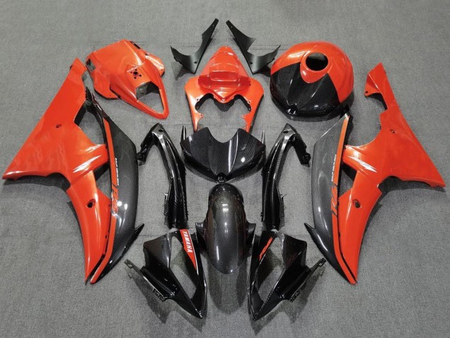 Carenagens Moto Yamaha YZF R6 2008-2016 - Laranja Preto Fibra de Carbono Estilo