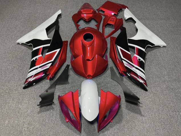 Carenagens Moto Yamaha YZF R6 2008-2016 - Branco Vermelho Preto Brilhante Listra