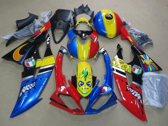 Carenagens Moto Yamaha YZF R6 2008-2016 - Azul Amarelo Vermelho Preto Tubarão