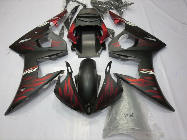 Carenagens Moto Yamaha YZF R6 2005 - Preto Fosco Vermelho Fosco Chama