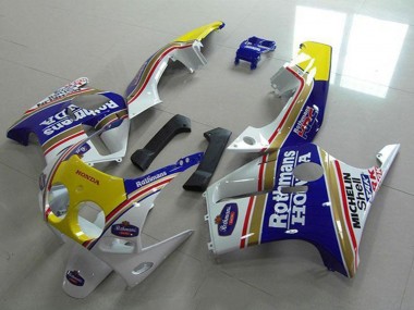 Carenagens Moto Honda CBR250RR MC19 1988-1989 - Branco Amarelo Azul Rothmans