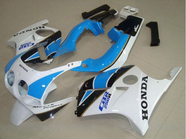 Carenagem Moto Honda CBR250RR MC19 1988-1989 - Branco Azul Claro Preto Brilhante