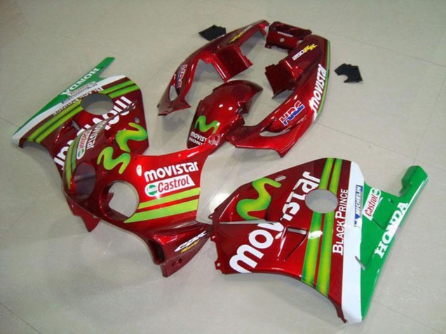 Carenagens Moto Honda CBR250RR MC22 1990-1998 - Vermelho Branco Verde MoviStar