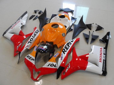 Kits Carenagem Moto Honda CBR600RR 2007-2008 - Laranja Branco Vermelho Preto Brilhante Repsol
