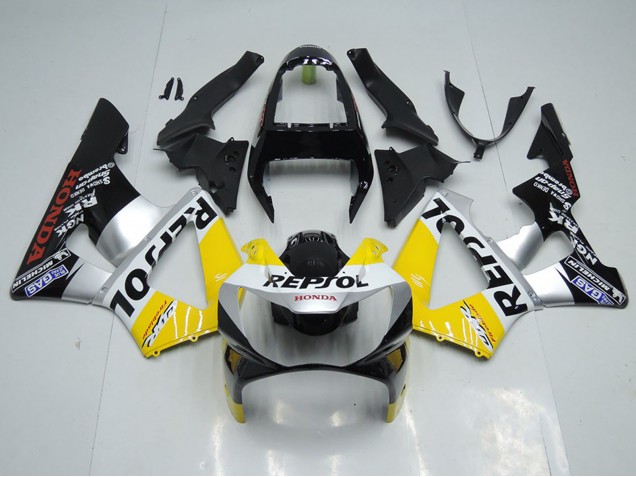 Carenagem Moto Honda CBR900RR 929 2000-2001 - Amarelo Prata Preto Brilhante Repsol