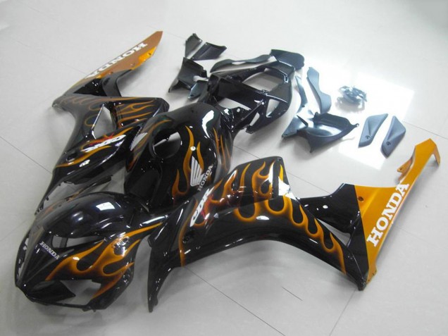 Carenagens Moto Honda CBR1000RR 2006-2007 - Preto Brilhante Ouro Chama