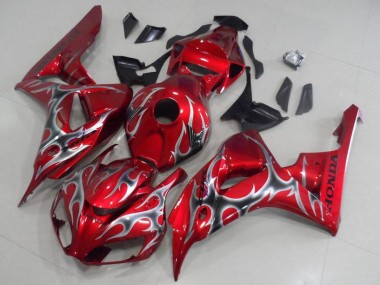 Carenagens Moto Honda CBR1000RR 2006-2007 - Vermelho Preto Prata Chama