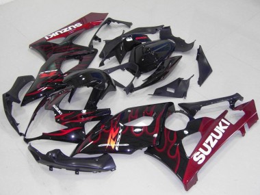 Carenagens Moto Suzuki GSXR 1000 2005-2006 - Preto Brilhante Vermelho Chama
