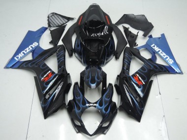 Kits Carenagem Moto Suzuki GSXR 1000 2007-2008 - Preto Brilhante Azul Chama