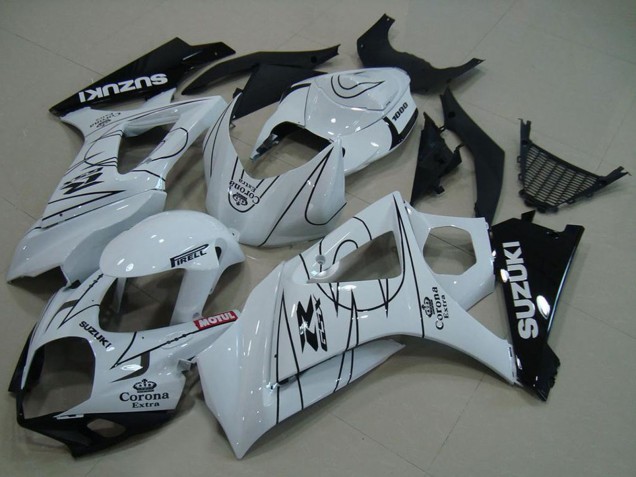 Carenagens Moto Suzuki GSXR 1000 2007-2008 - Branco Preto Corona