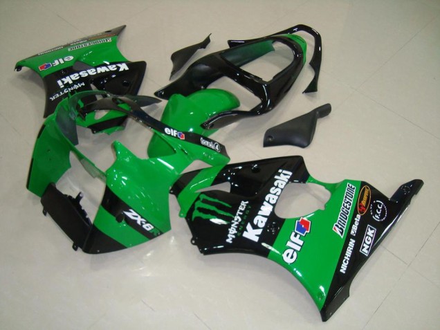 Carenagens Moto Kawasaki ZX6R 2000-2002 - Verde Preto Brilhante Monstro