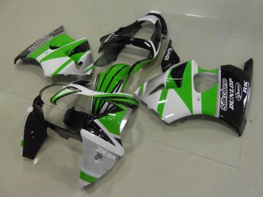 Carenagens Moto Kawasaki ZX6R 2000-2002 - Branco Verde Preto Brilhante Listra Silkolene Dunlop