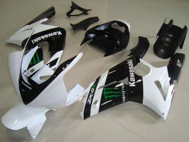 Carenagens Moto Kawasaki ZX6R 2003-2004 - Branco Preto Brilhante Verde Monstro