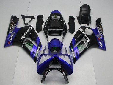 Carenagens Moto Kawasaki ZX6R 2003-2004 - Preto Brilhante Azul Verde Monstro
