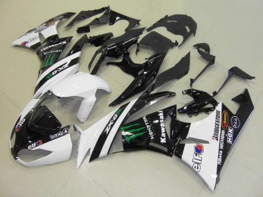 Carenagens Moto Kawasaki ZX6R 2009-2012 - Branco Preto Brilhante Verde Elf Touch4 Monstro Bridgestone