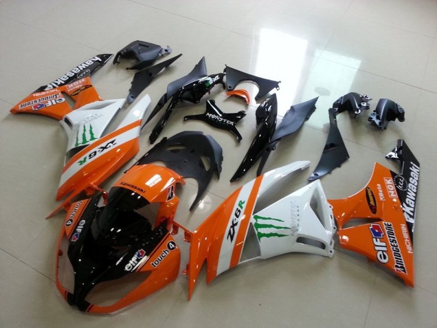 Carenagens Moto Kawasaki ZX6R 2009-2012 - Laranja Branco Preto Brilhante Verde Elf Bridgestone Monstro