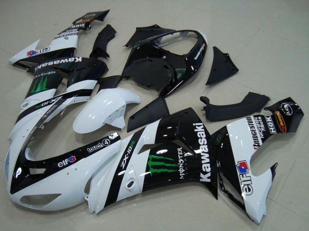 Carenagens Moto Kawasaki ZX10R 2006-2007 - Branco Preto Brilhante Verde Elf Monstro