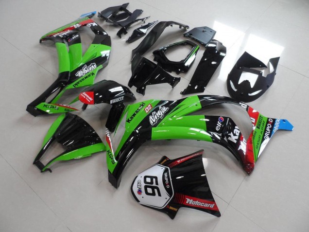 Carenagens Moto Kawasaki ZX10R 2011-2015 - Verde Vermelho Preto Brilhante KIPS Motocard Elf 66