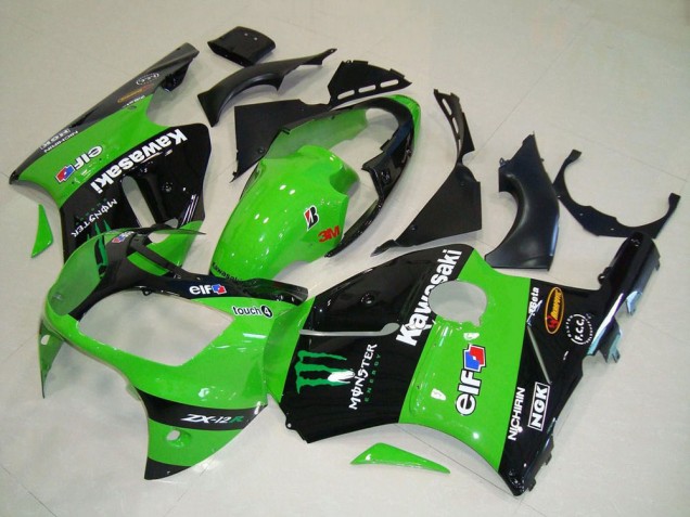 Carenagens Moto Kawasaki ZX12R 2000-2001 - Verde Preto Brilhante Elf Touch4 Monstro