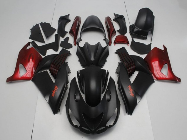 Carenagens Moto Kawasaki ZX14R ZZR1400 2006-2011 - Preto Fosco Vermelho Ninja
