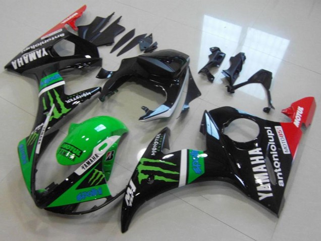 Carenagens Moto Yamaha YZF R6 2003-2004 - Preto Brilhante Vermelho Verde Monstro Motul