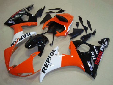 Carenagens Moto Yamaha YZF R6 2003-2004 - Laranja Branco Preto Brilhante Repsol
