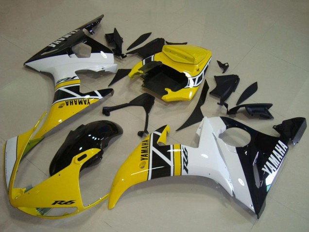Carenagens Moto Yamaha YZF R6 2003-2004 - Amarelo Branco Preto Brilhante Aniversário