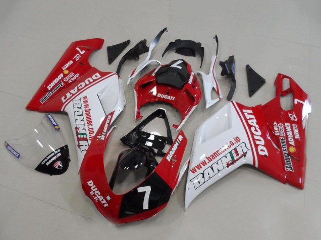 Carenagens Moto Ducati 848 1098 1198 2007-2014 - Branco Vermelho Preto Brilhante Banner 7