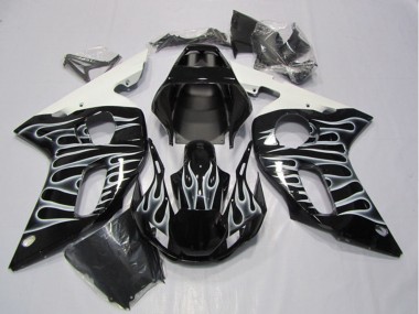 Carenagens Moto Yamaha YZF R6 1998-2002 - Preto Brilhante Branco Chama