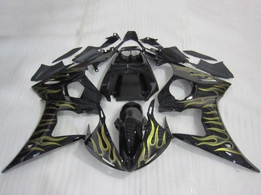 Carenagens Moto Yamaha YZF R6 2003-2004 - Preto Brilhante Ouro Chama